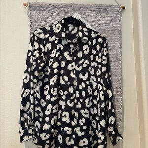 Zara Black and White Long Sleeve Button Down Shirt